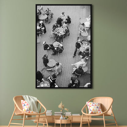 Central Park Restaurant Black and White Art Retro Photography, Floating Framed Canvas Print