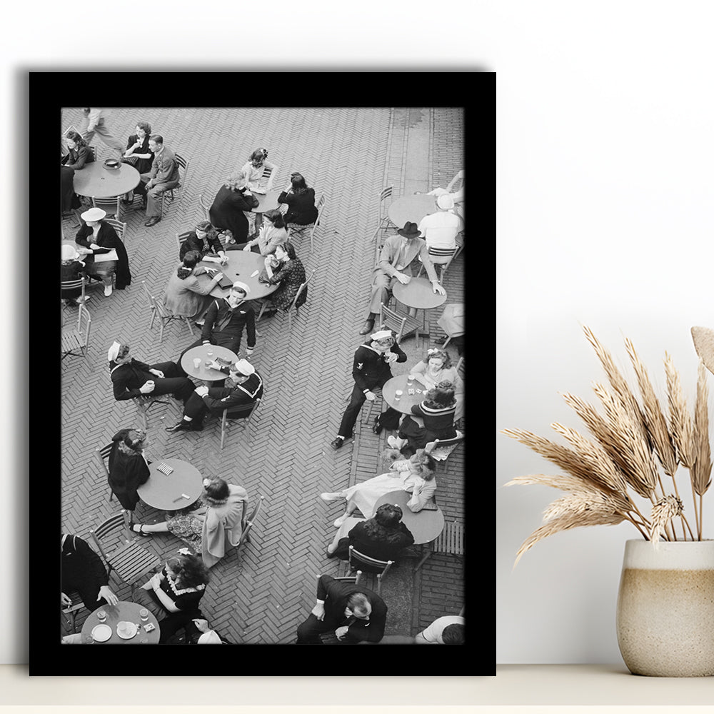 Central Park Restaurant Black and White Art Retro Photography, Framed Art Print Wall Decor