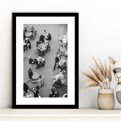 Central Park Restaurant Black and White Art Retro Photography, Framed Art Print White Border Wall Decor