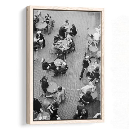 Central Park Restaurant Black and White Art Retro Photography, Floating Framed Canvas Print