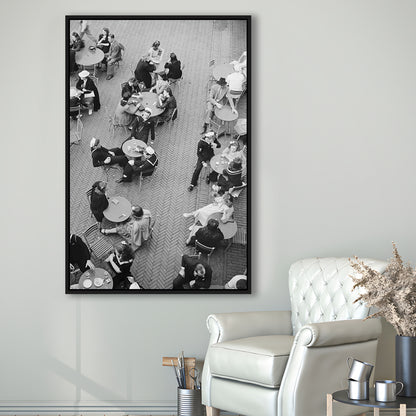 Central Park Restaurant Black and White Art Retro Photography, Floating Framed Canvas Print