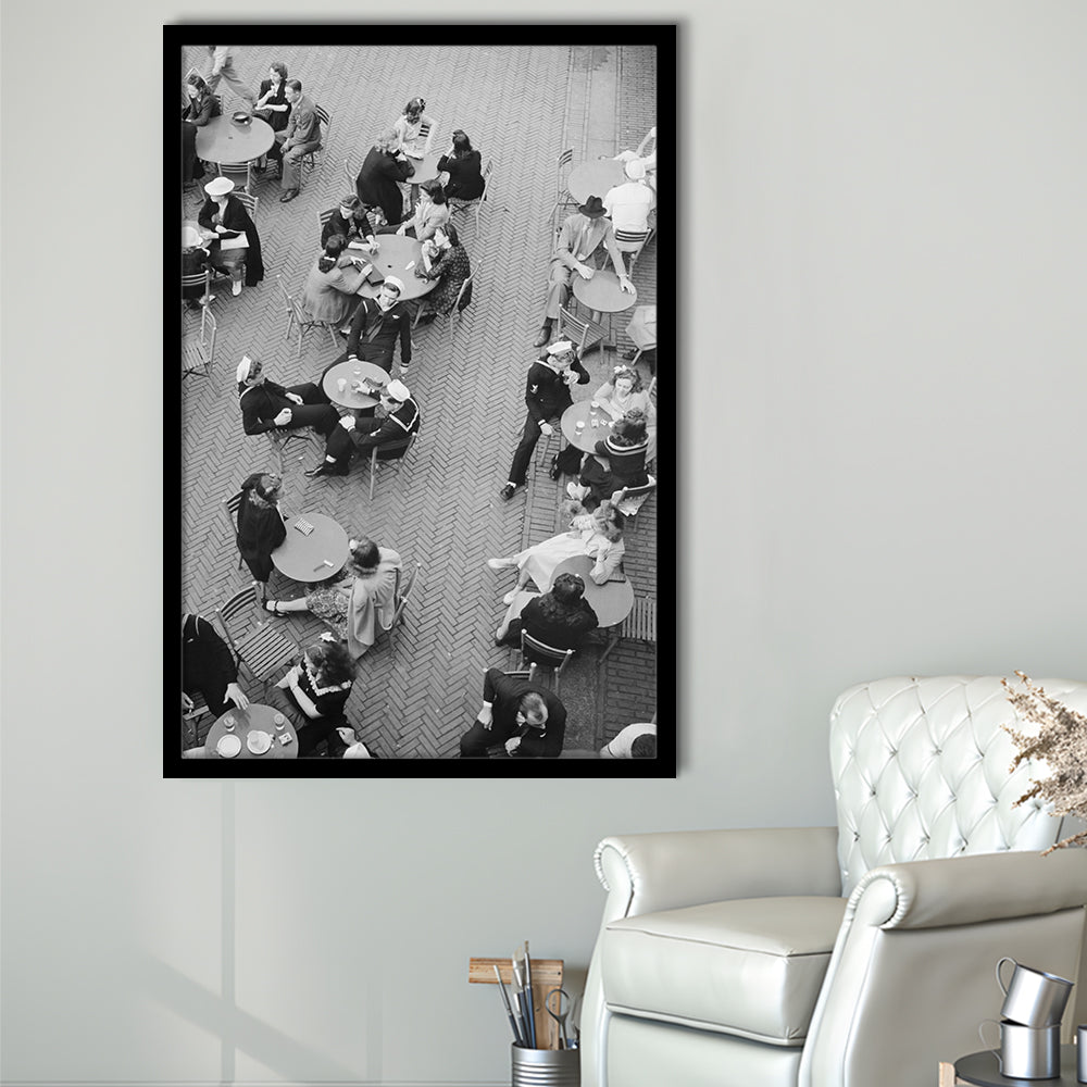 Central Park Restaurant Black and White Art Retro Photography, Framed Art Print Wall Decor