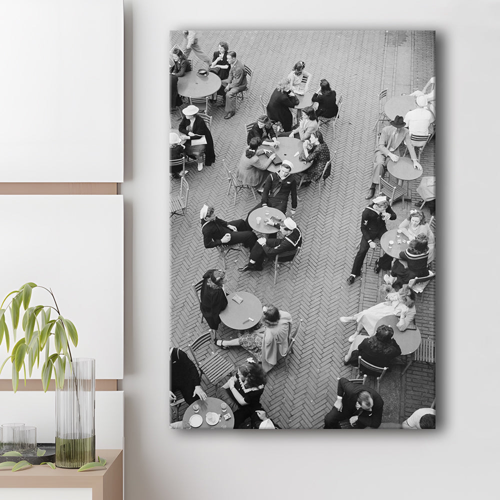 Central Park Restaurant Black and White Art Retro Photography, Canvas Print Wall Art