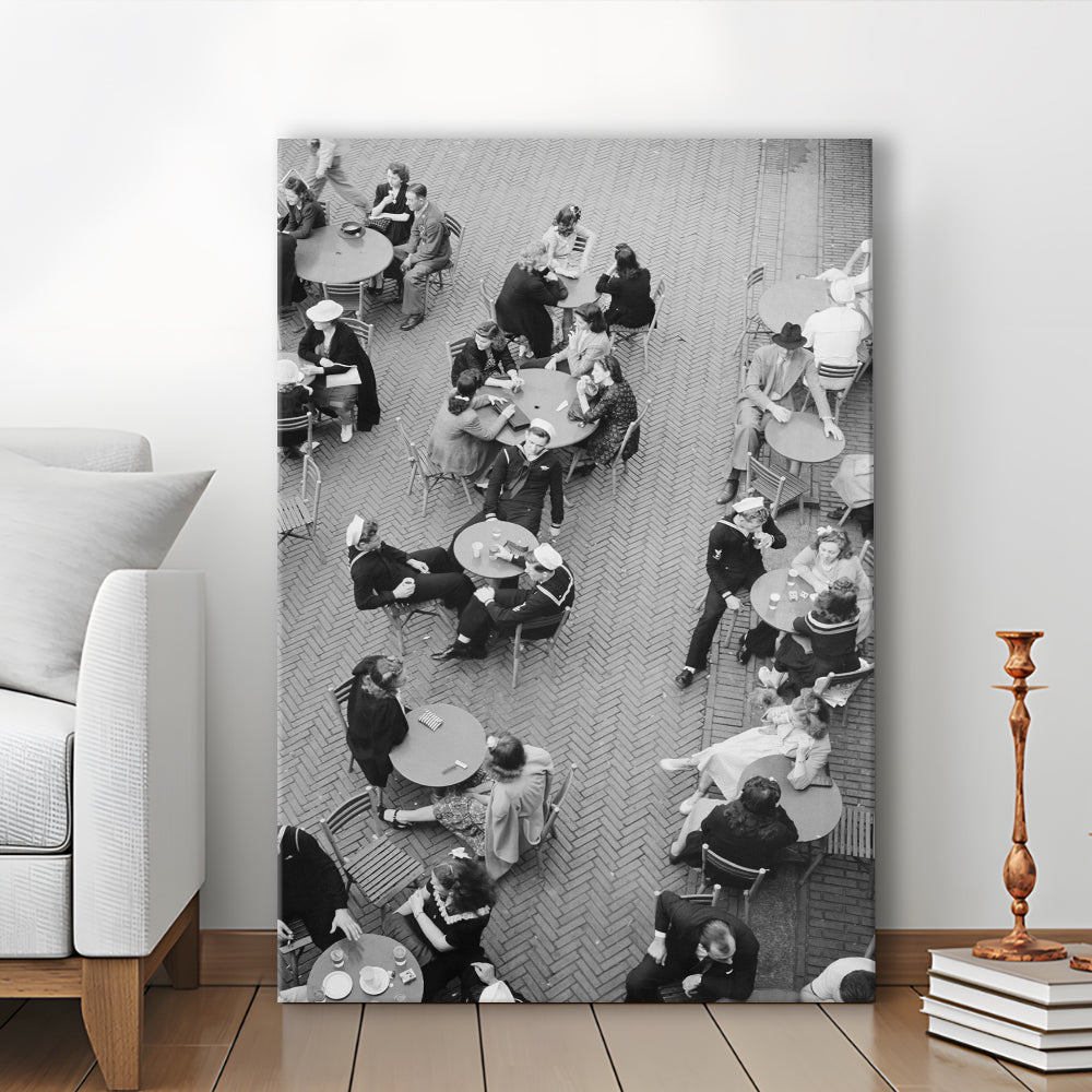 Central Park Restaurant Black and White Art Retro Photography, Canvas Print Wall Art