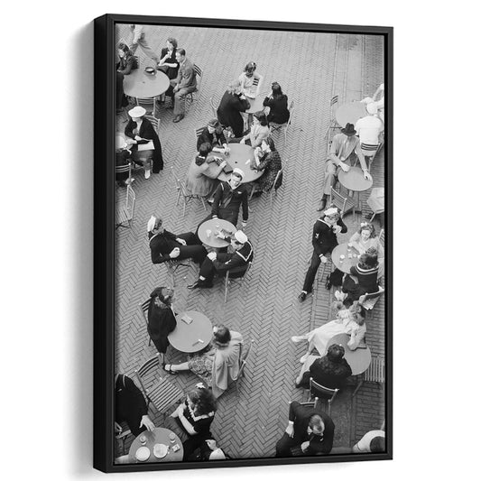 Central Park Restaurant Black and White Art Retro Photography, Floating Framed Canvas Print