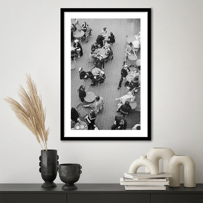 Central Park Restaurant Black and White Art Retro Photography, Framed Art Print White Border Wall Decor