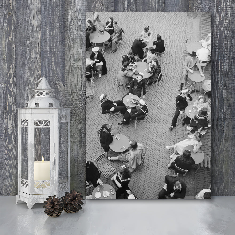 Central Park Restaurant Black and White Art Retro Photography, Canvas Print Wall Art
