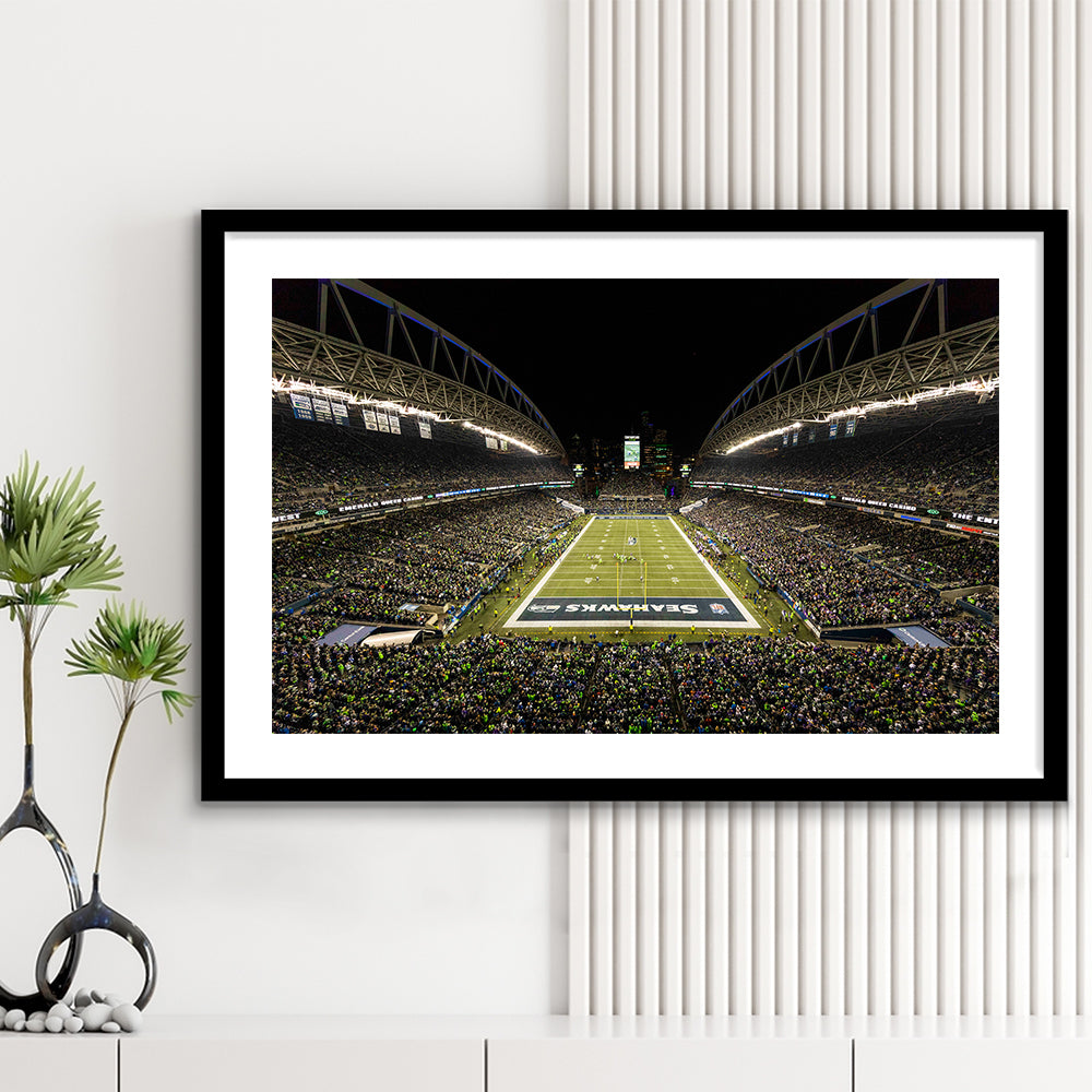 CenturyLink Field, Stadium Canvas, Sport Art, Gift for him, White Border Framed Art Print Wall Decor