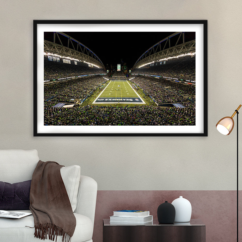 CenturyLink Field, Stadium Canvas, Sport Art, Gift for him, White Border Framed Art Print Wall Decor