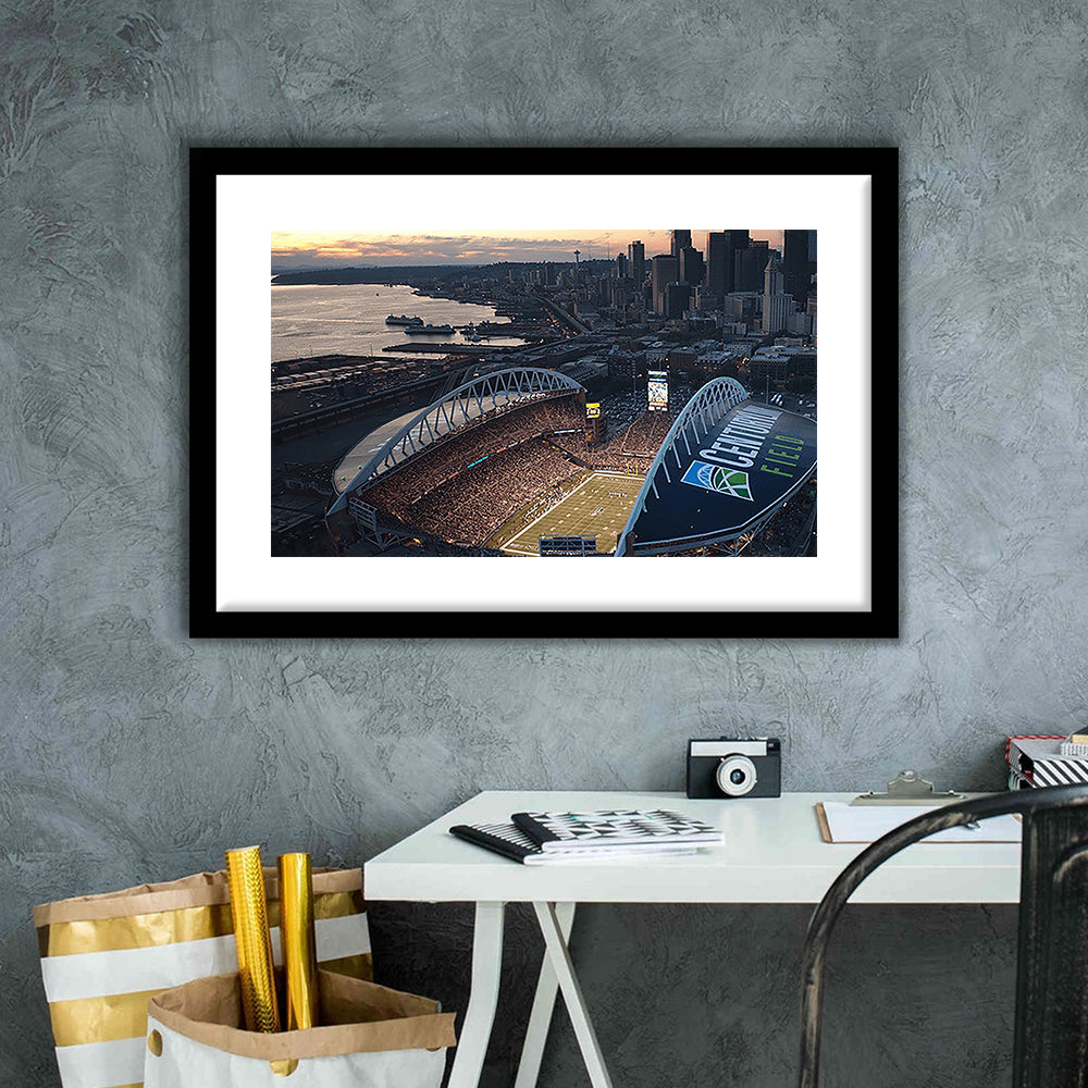 Centurylink Field in Seattle, Stadium Canvas, Sport Art, Gift for him, White Border Framed Art Print Wall Decor