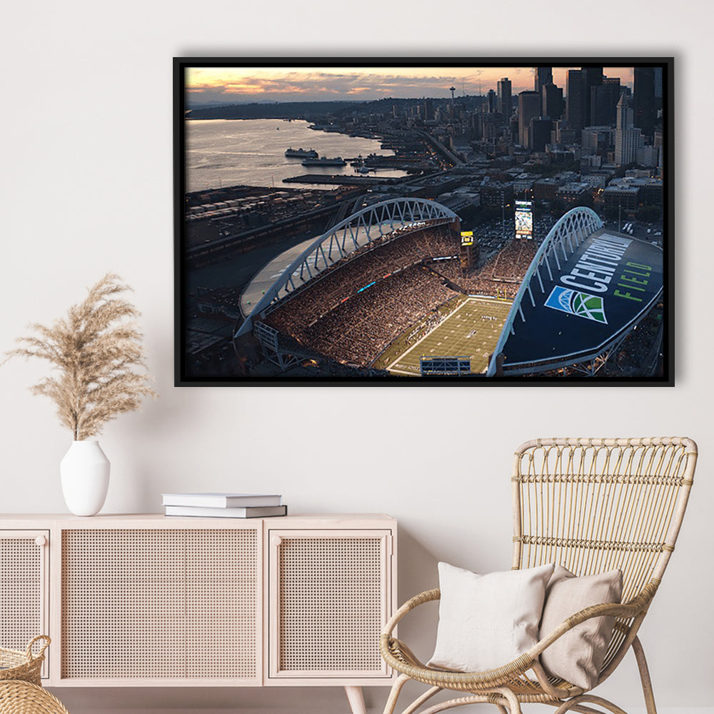Centurylink Field in Seattle, Stadium Canvas, Sport Art, Framed Canvas Print Wall Art, Floating Frame