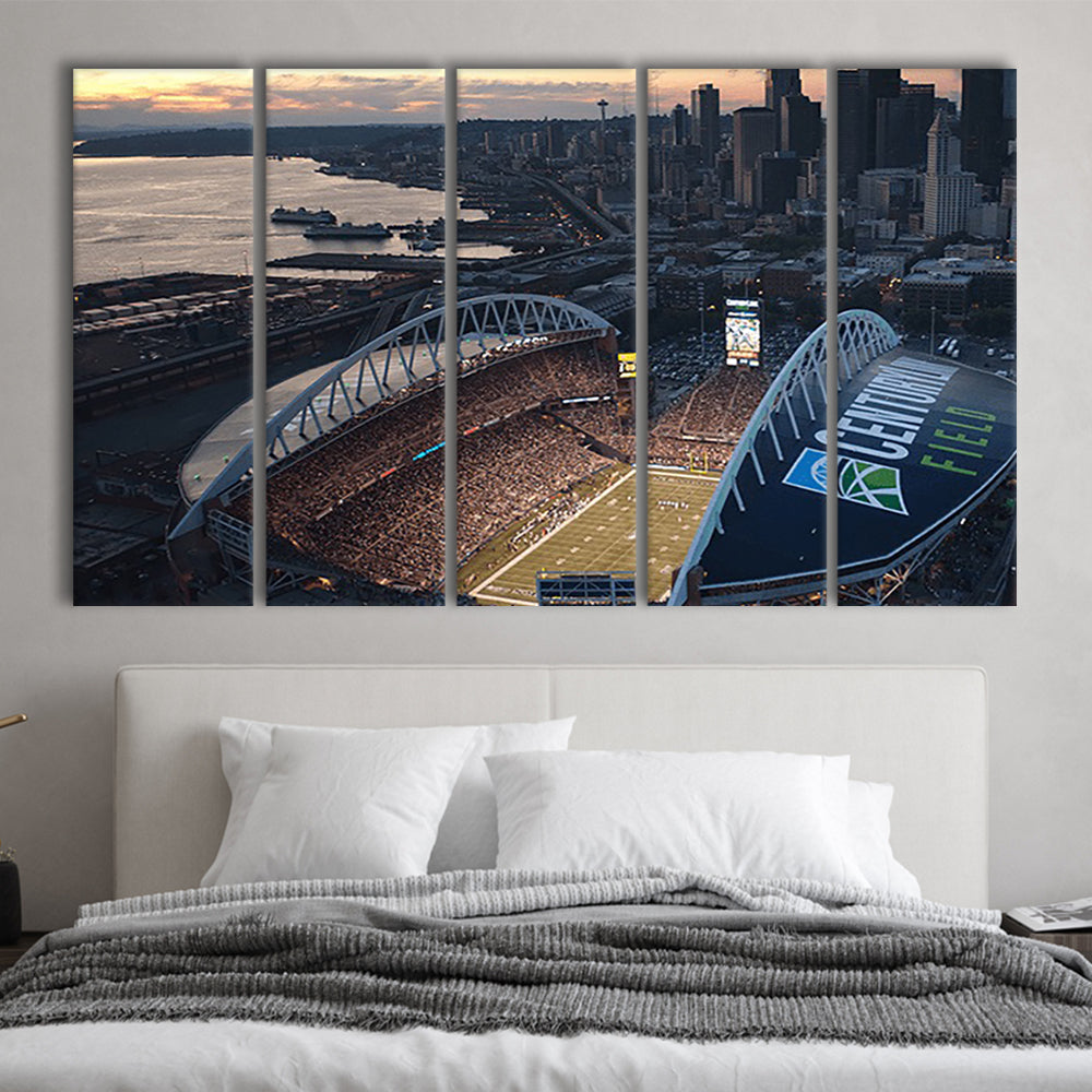 Centurylink Field in Seattle, Stadium Canvas, Sport Art, 5 Panel B, Extra Large Canvas, Canvas Print Wall Art