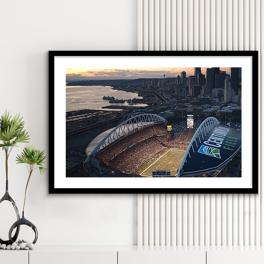 Centurylink Field in Seattle, Stadium Canvas, Sport Art, Gift for him, White Border Framed Art Print Wall Decor