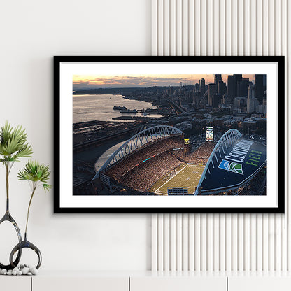 Centurylink Field in Seattle, Stadium Canvas, Sport Art, Gift for him, White Border Framed Art Print Wall Decor