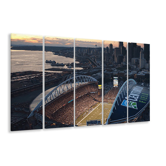 Centurylink Field in Seattle, Stadium Canvas, Sport Art, 5 Panel B, Extra Large Canvas, Canvas Print Wall Art