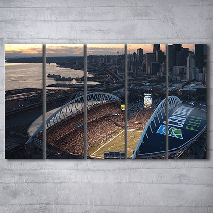 Centurylink Field in Seattle, Stadium Canvas, Sport Art, 5 Panel B, Extra Large Canvas, Canvas Print Wall Art