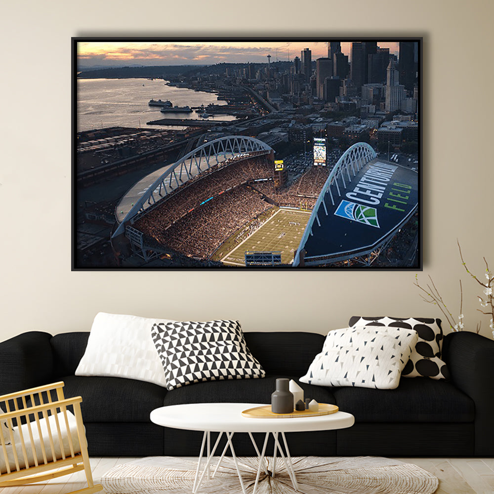 Centurylink Field in Seattle, Stadium Canvas, Sport Art, Framed Canvas Print Wall Art, Floating Frame
