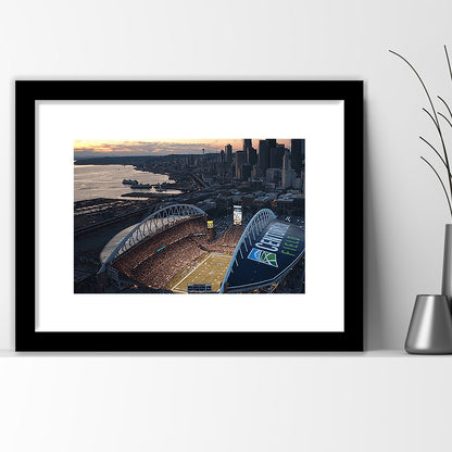 Centurylink Field in Seattle, Stadium Canvas, Sport Art, Gift for him, White Border Framed Art Print Wall Decor