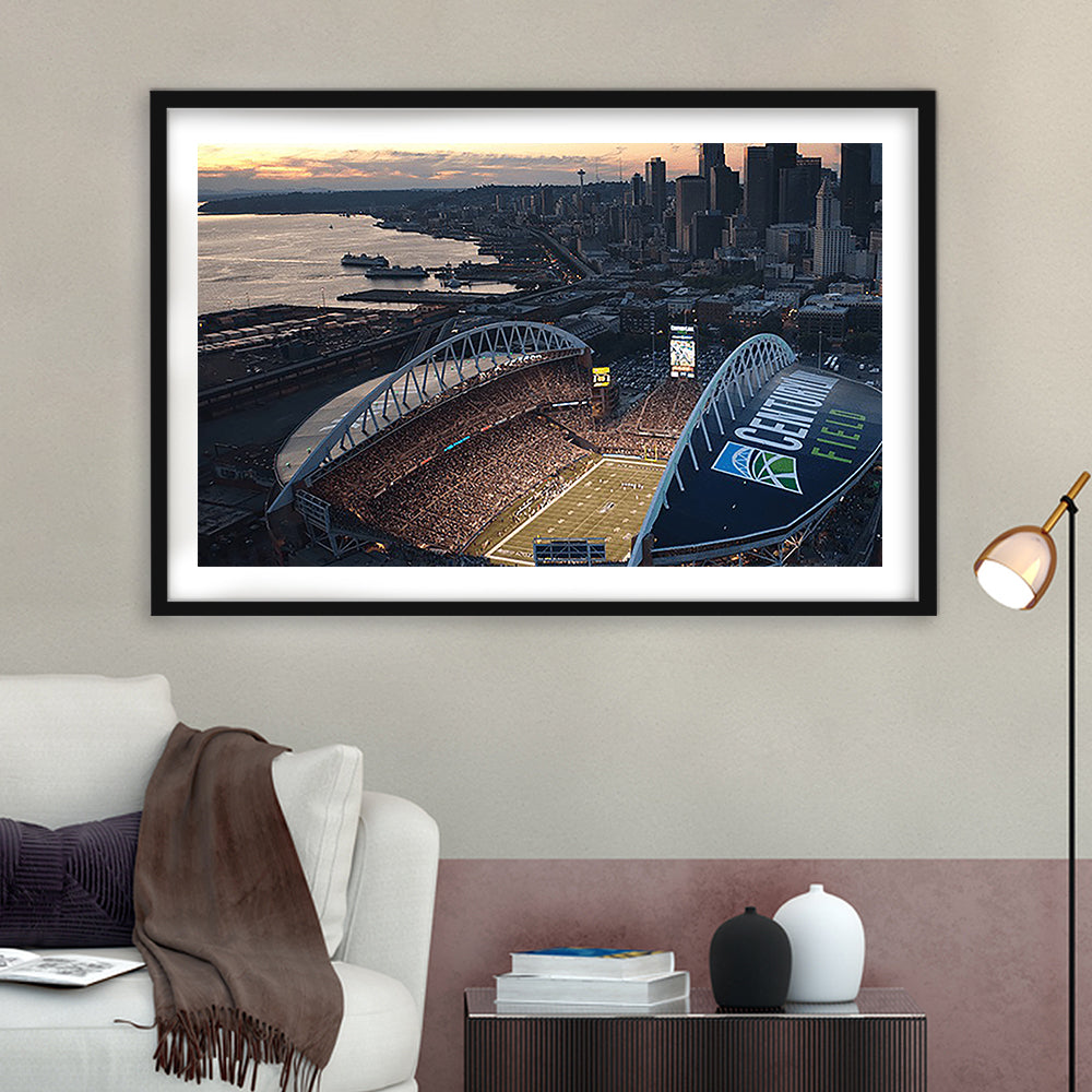 Centurylink Field in Seattle, Stadium Canvas, Sport Art, Gift for him, White Border Framed Art Print Wall Decor