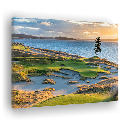 Chambers Bay Golf Course, Hole 15 in Sunset Fine Art, Golf Art Print,Gifts Golf Lover, Canvas Print Wall Art