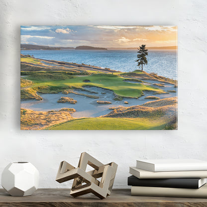 Chambers Bay Golf Course, Hole 15 in Sunset Fine Art, Golf Art Print,Gifts Golf Lover
