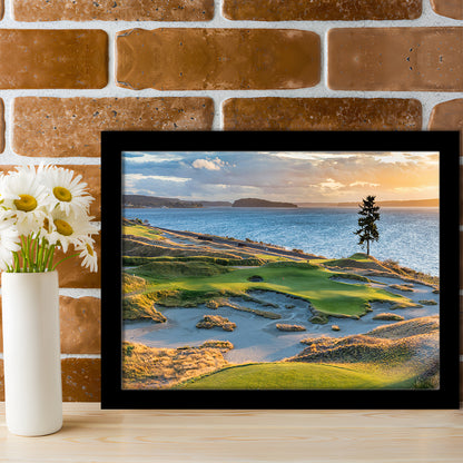 Chambers Bay Golf Course, Hole 15 in Sunset Fine Art, Framed Art Print Wall Decor, Picture Framed