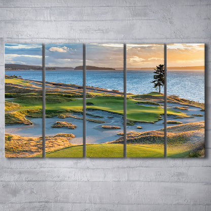 Chambers Bay Golf Course, Hole 15 in Sunset Fine Art, Golf Art Print, Extra Large Canvas Print Wall Art