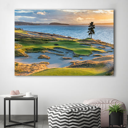 Chambers Bay Golf Course, Hole 15 in Sunset Fine Art, Golf Art Print,Gifts Golf Lover