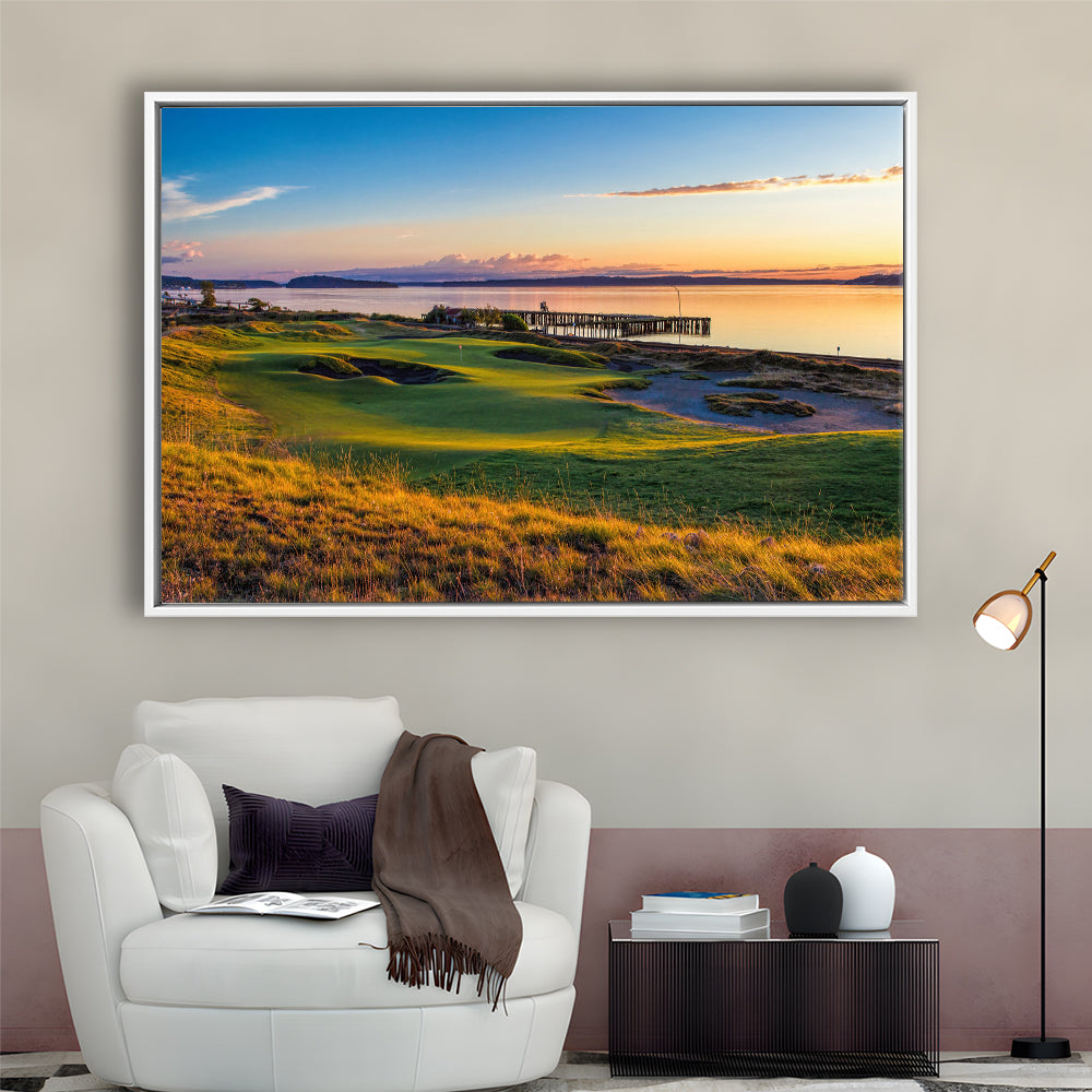Chambers Bay Golf Course, Hole 17 Fine Art, Floating Framed Canvas Print Wall Art
