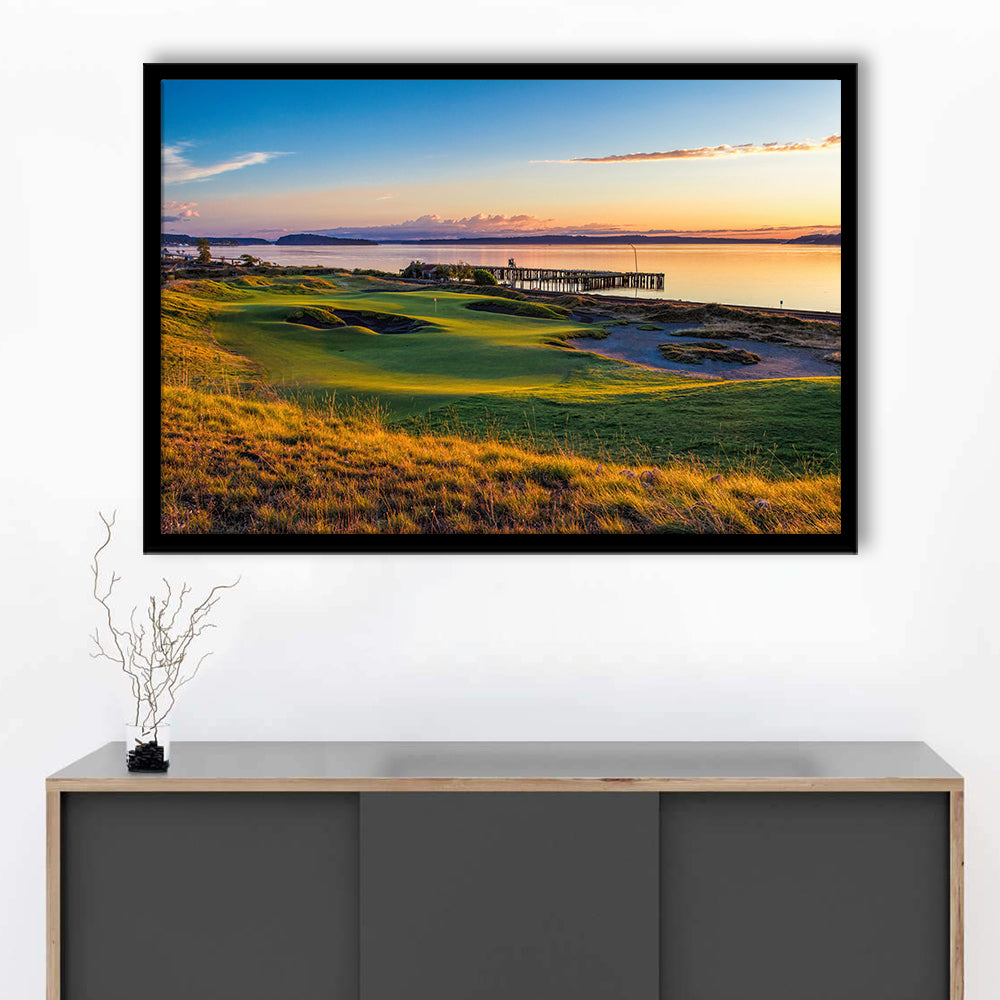 Chambers Bay Golf Course, Hole 17 Fine Art, Framed Art Print Wall Decor, Picture Framed