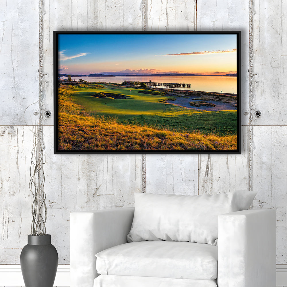 Chambers Bay Golf Course, Hole 17 Fine Art, Floating Framed Canvas Print Wall Art