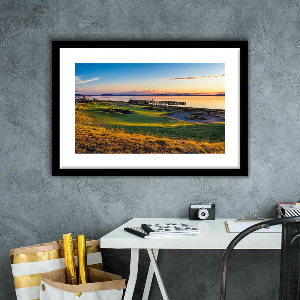 Chambers Bay Golf Course, Hole 17 Fine Art, Goft Art Print, Framed Art Print White Border Wall Decor
