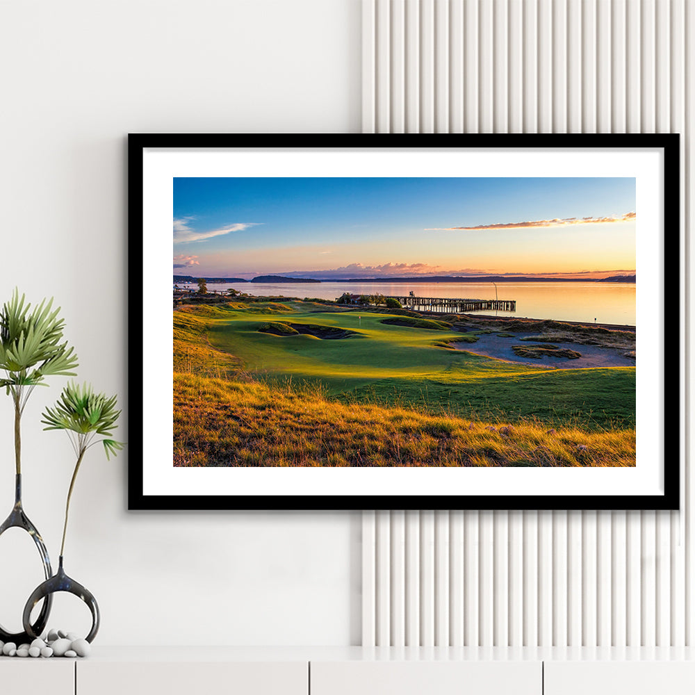 Chambers Bay Golf Course, Hole 17 Fine Art, Goft Art Print, Framed Art Print White Border Wall Decor
