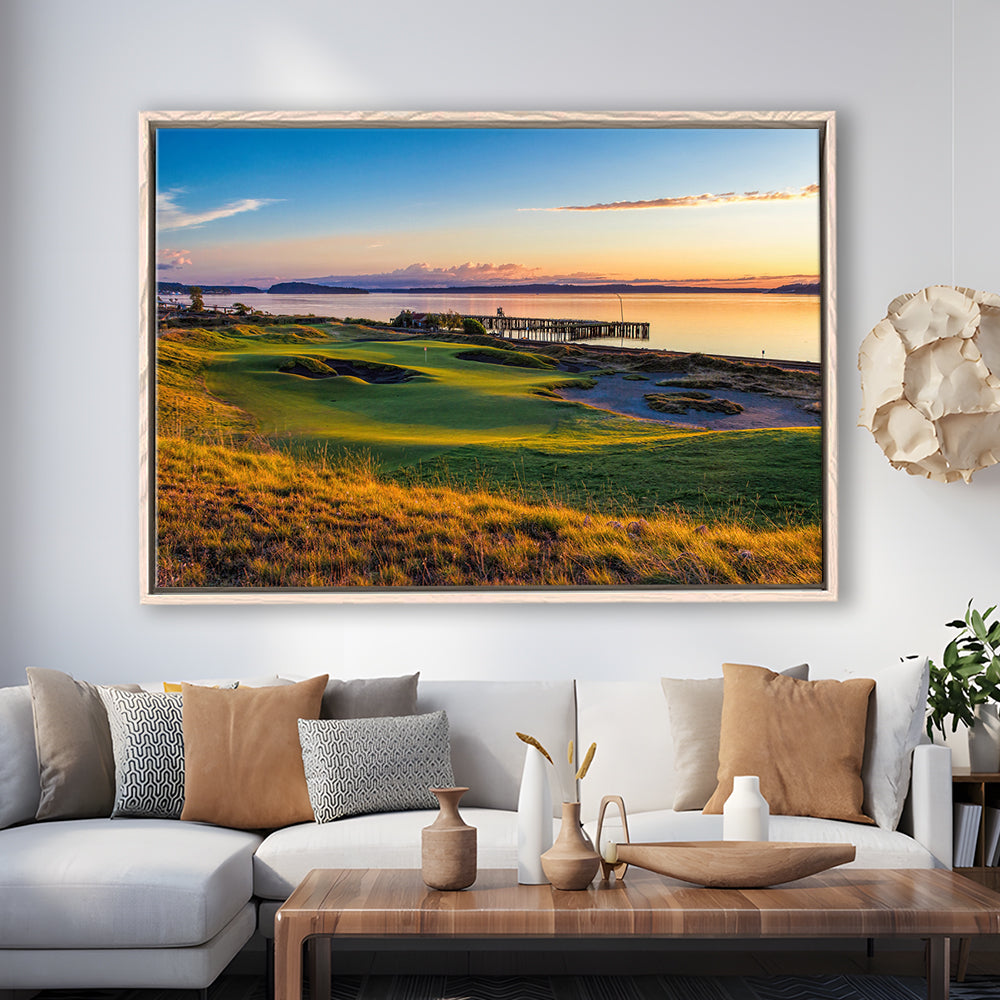 Chambers Bay Golf Course, Hole 17 Fine Art, Floating Framed Canvas Print Wall Art
