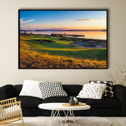 Chambers Bay Golf Course, Hole 17 Fine Art, Floating Framed Canvas Print Wall Art