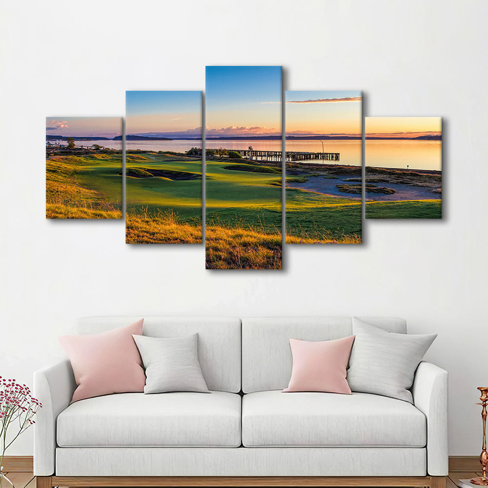 Chambers Bay Golf Course, Hole 17 Fine Art, Golf Art Print, 5 Pieces Mixed Canvas Print Wall Art