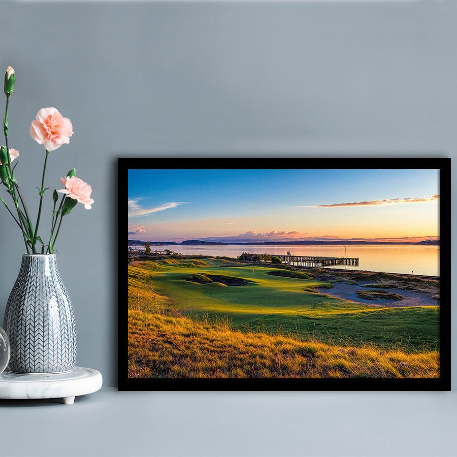Chambers Bay Golf Course, Hole 17 Fine Art, Framed Art Print Wall Decor, Picture Framed