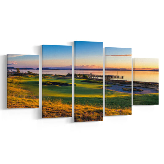 Chambers Bay Golf Course, Hole 17 Fine Art, Golf Art Print, 5 Pieces Mixed Canvas Print Wall Art
