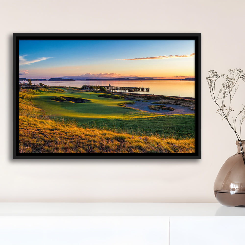 Chambers Bay Golf Course, Hole 17 Fine Art, Floating Framed Canvas Print Wall Art