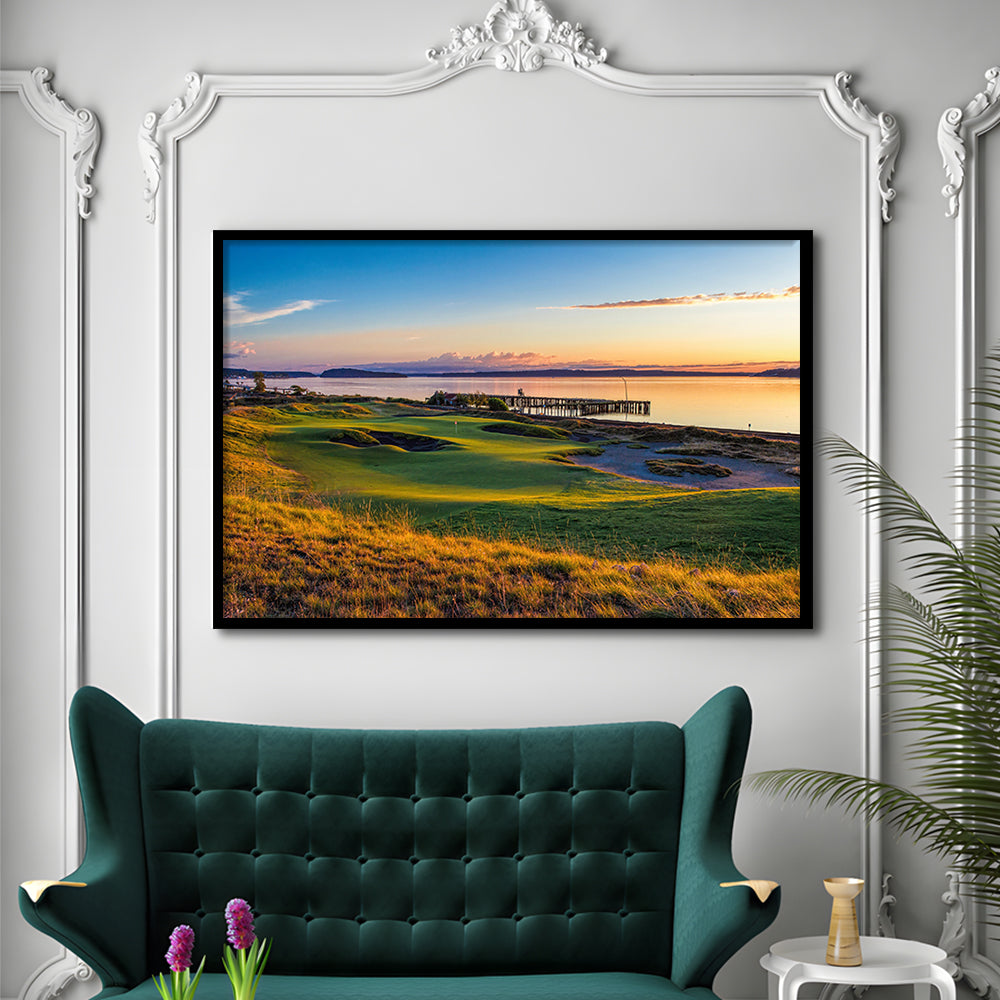 Chambers Bay Golf Course, Hole 17 Fine Art, Framed Art Print Wall Decor, Picture Framed