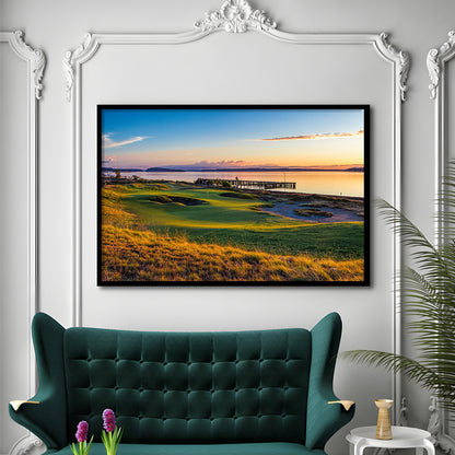 Chambers Bay Golf Course, Hole 17 Fine Art, Framed Art Print Wall Decor, Picture Framed
