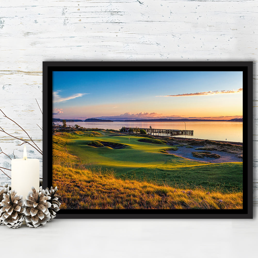 Chambers Bay Golf Course, Hole 17 Fine Art, Floating Framed Canvas Print Wall Art