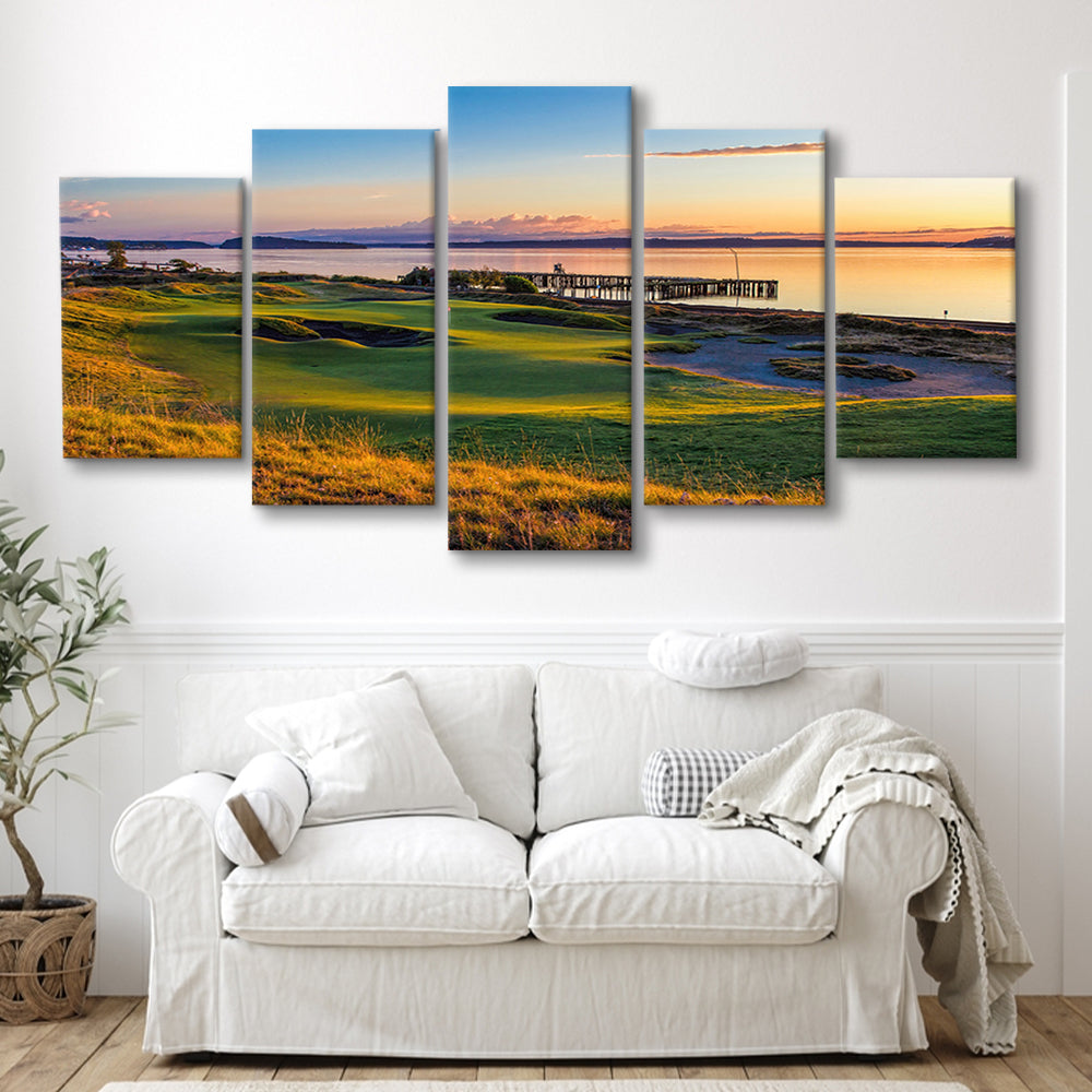 Chambers Bay Golf Course, Hole 17 Fine Art, Golf Art Print, 5 Pieces Mixed Canvas Print Wall Art