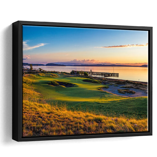 Chambers Bay Golf Course, Hole 17 Fine Art, Floating Framed Canvas Print Wall Art