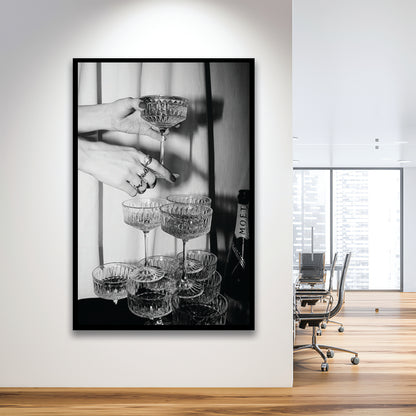 Champagne Glasses Wall Print, Black and White Art, Cocktail Framed Art Print Wall Decor, Bar Wall Decor