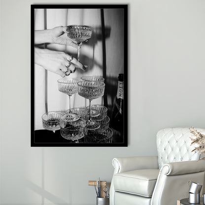 Champagne Glasses Wall Print, Black and White Art, Cocktail Framed Art Print Wall Decor, Bar Wall Decor