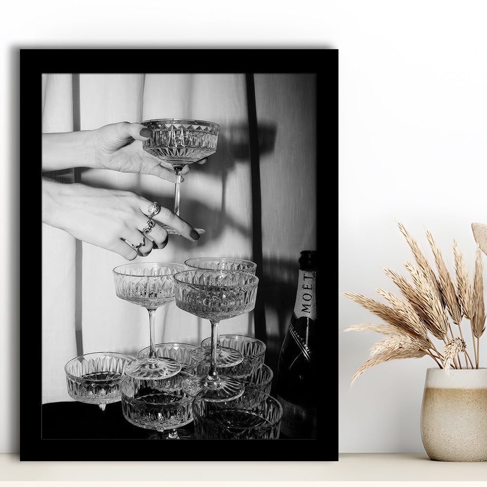 Champagne Glasses Wall Print, Black and White Art, Cocktail Framed Art Print Wall Decor, Bar Wall Decor