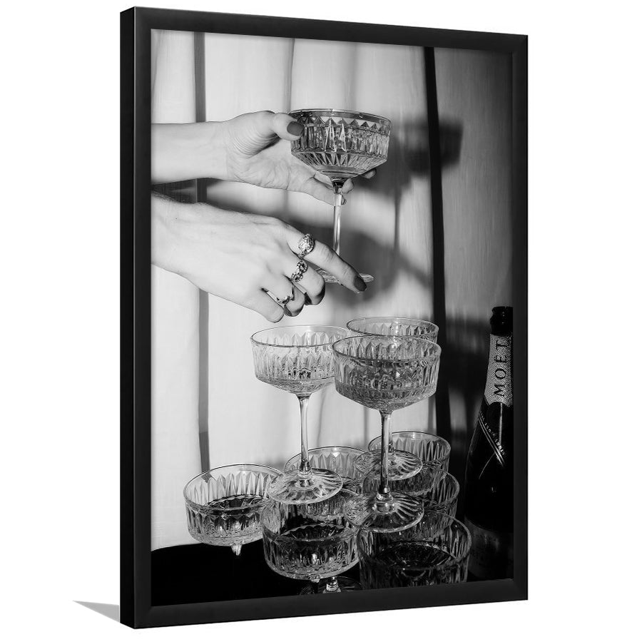 Champagne Glasses Wall Print, Black and White Art, Cocktail Framed Art Print Wall Decor, Bar Wall Decor