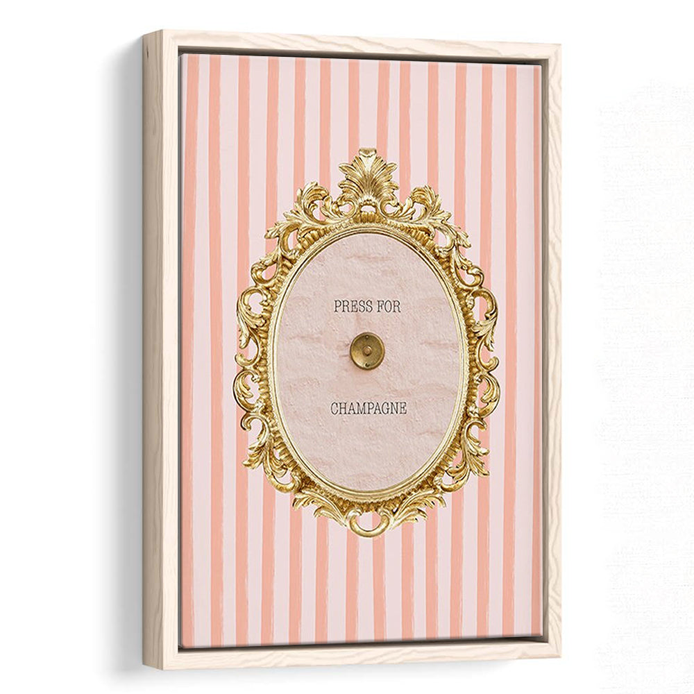 Champagne Wall Art Print, Pink Striped, Floating Framed Canvas Art Print,, Framed Canvas Prints Wall Art