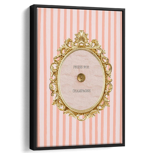 Champagne Wall Art Print, Pink Striped, Floating Framed Canvas Art Print,, Framed Canvas Prints Wall Art